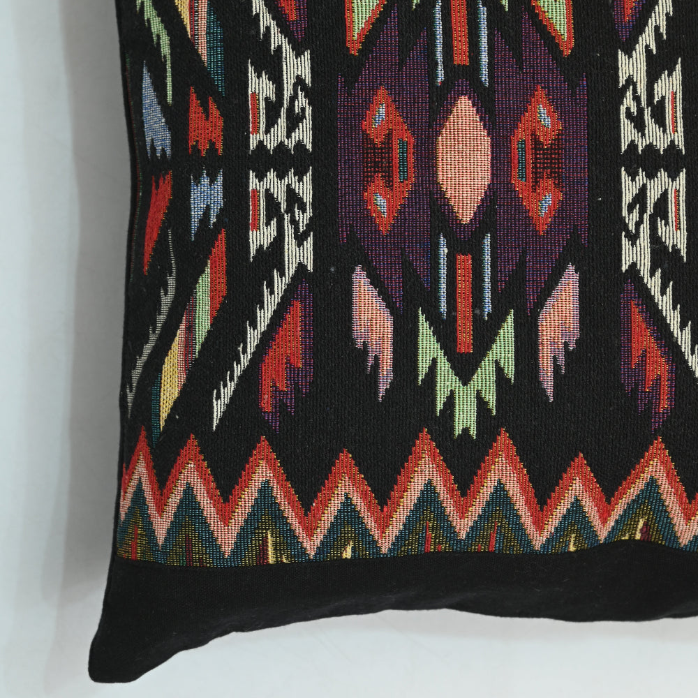 Heritage Weave Ikat Handloom Cotton Black Cushion Cover Size 16"x16"
