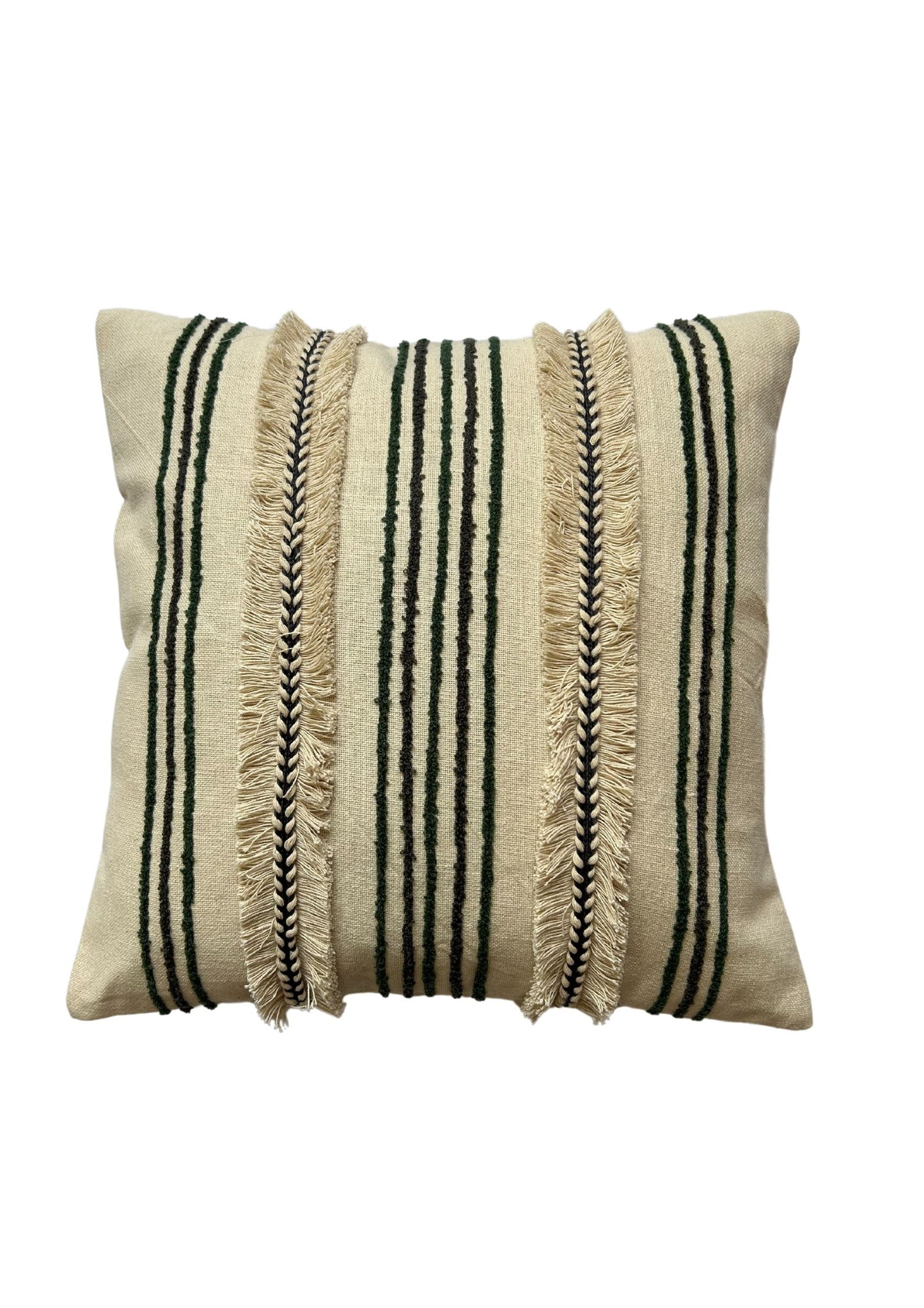 Hand Embroidery Twined Stitches Boho Cream Cotton Slub Cushion Cover Size 16"x16"
