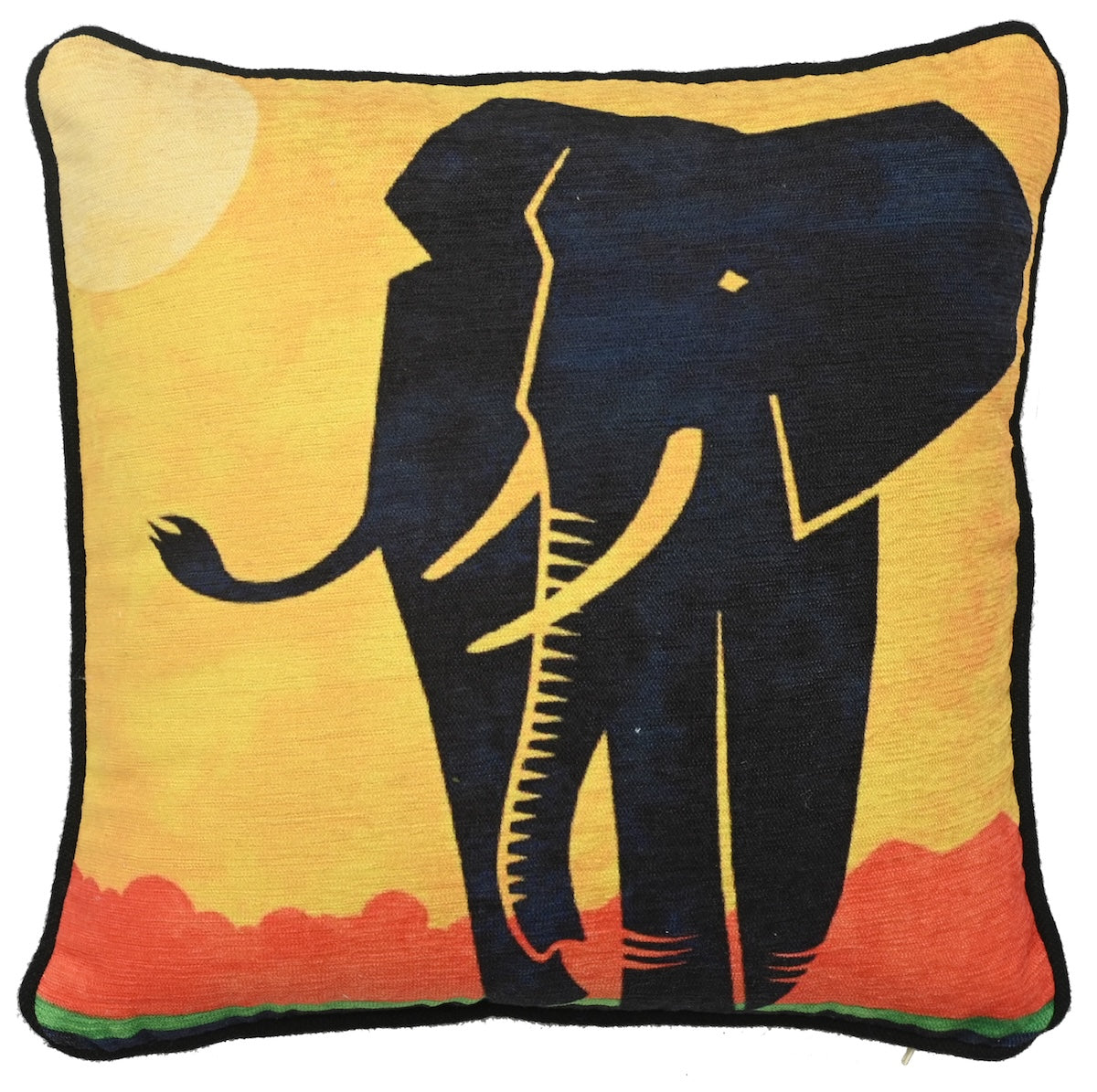 African Tusker Elephant Print Art Silk Cheneil Weave Offwhite Cushion Cover Size 16"x16"