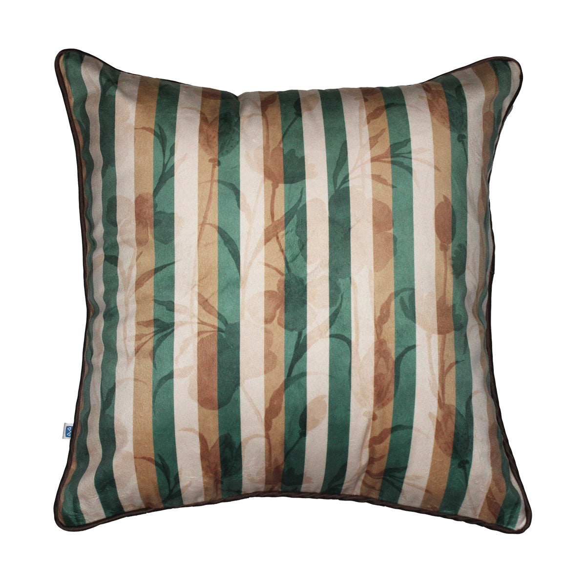 Stripes of Elegance Green Brown Geometric Mix and Match Print Velvet Cushion Cover 16" x 16" Set of 2