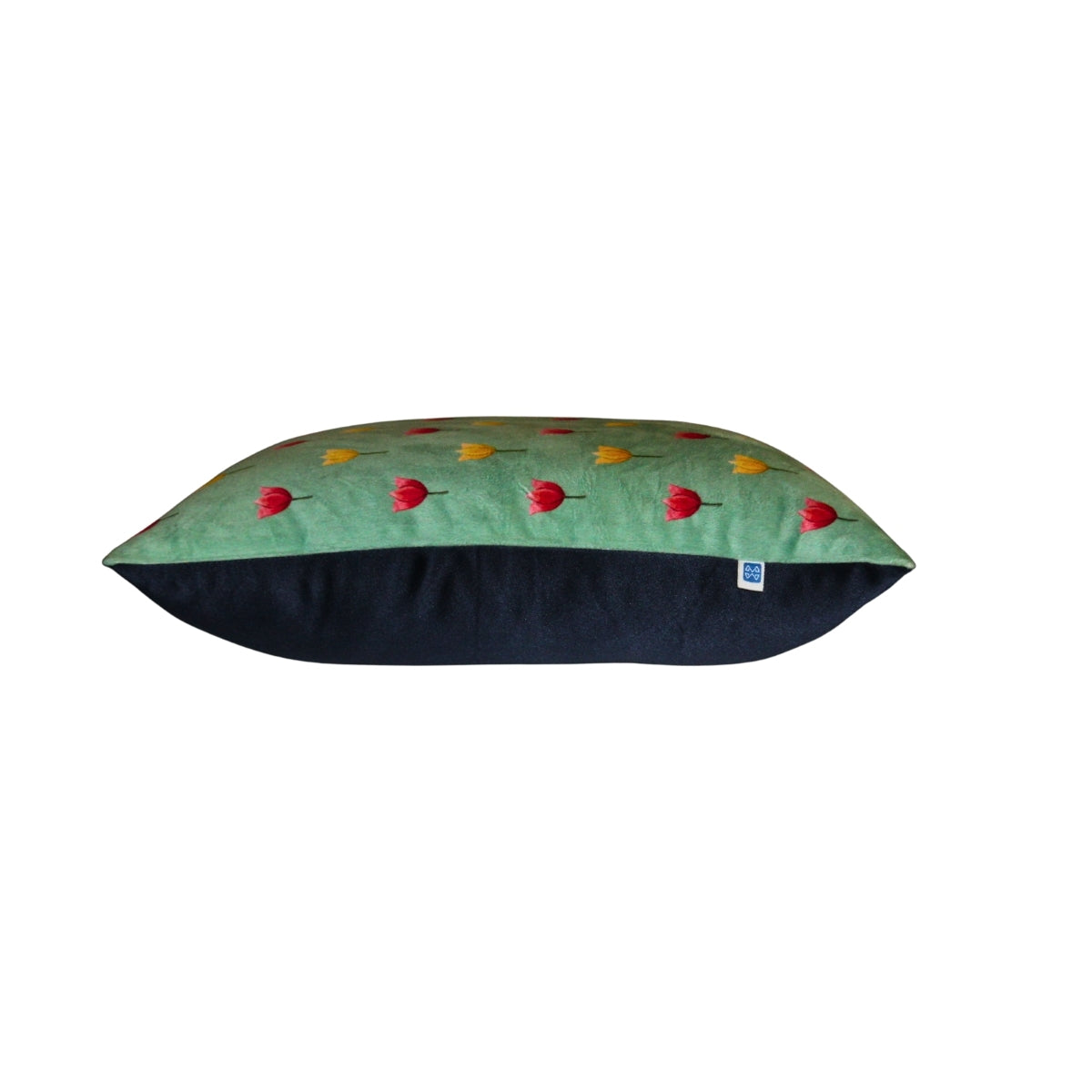 Pichwai Tulip Bloom Printed Sea Green Velvet Cushion Cover 16" X 16"