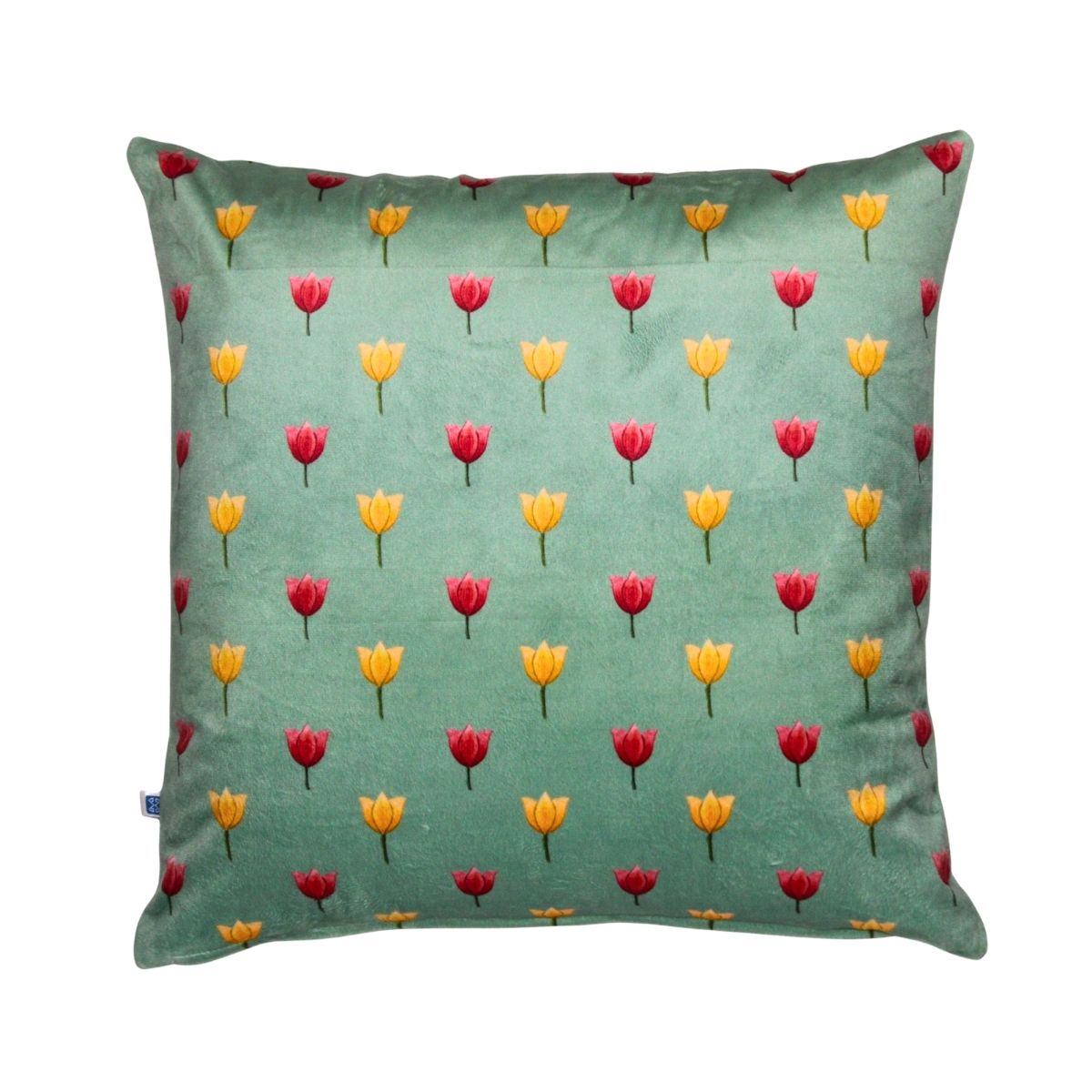 Pichwai Tulip Bloom Printed Sea Green Velvet Cushion Cover 16" X 16"