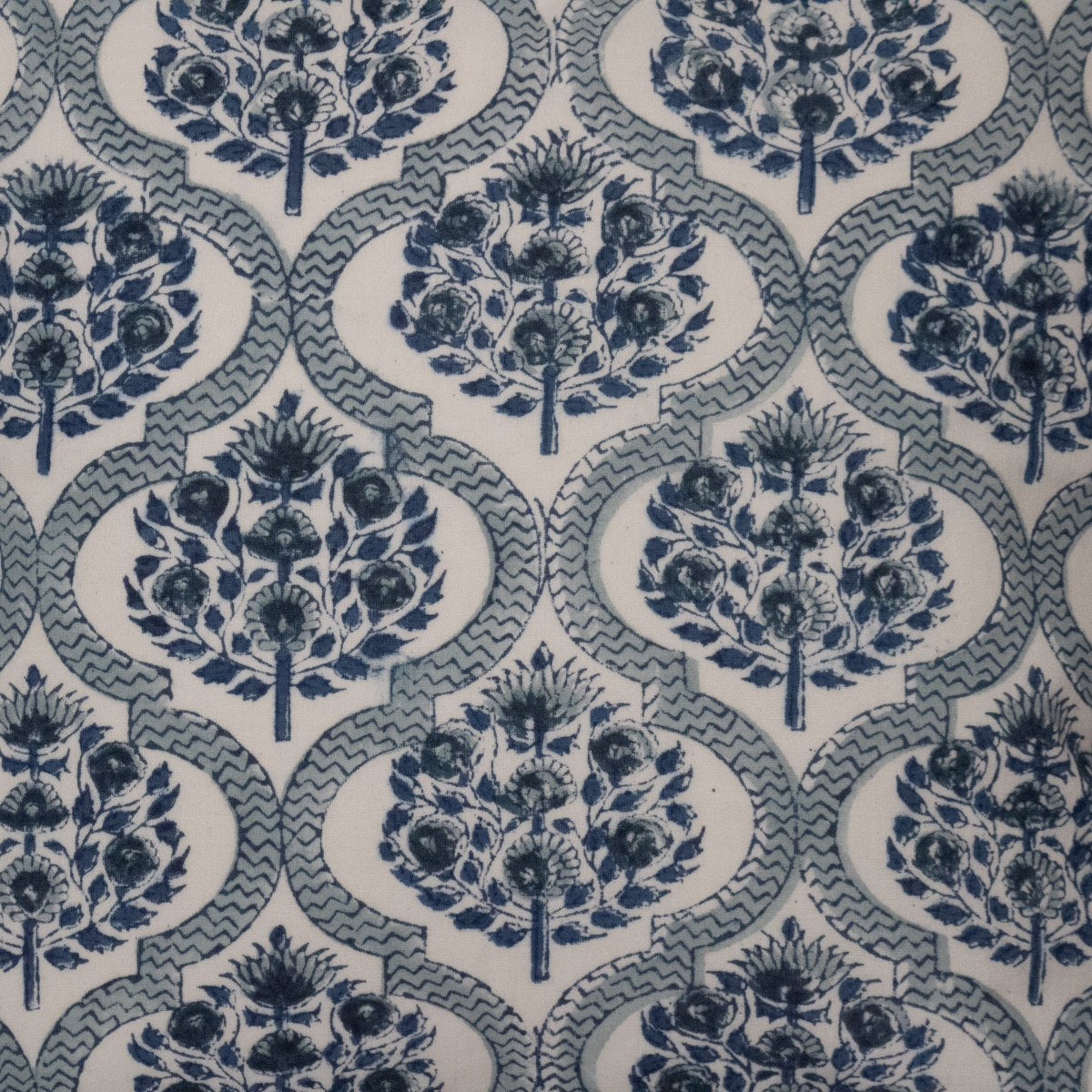Block Print Serene Swirls Solid Blue Frill Reversible Cotton Cushion Cover Size 16"x16" Set of 2