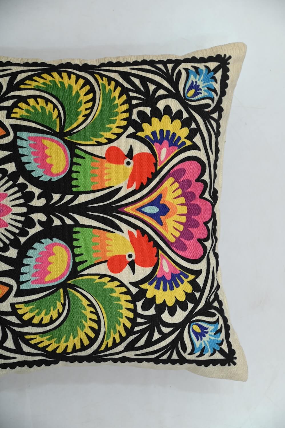 Decorative Polska Cock Print Art Silk Chenille Weave Multicolour Cushion Cover Size 16"x16"