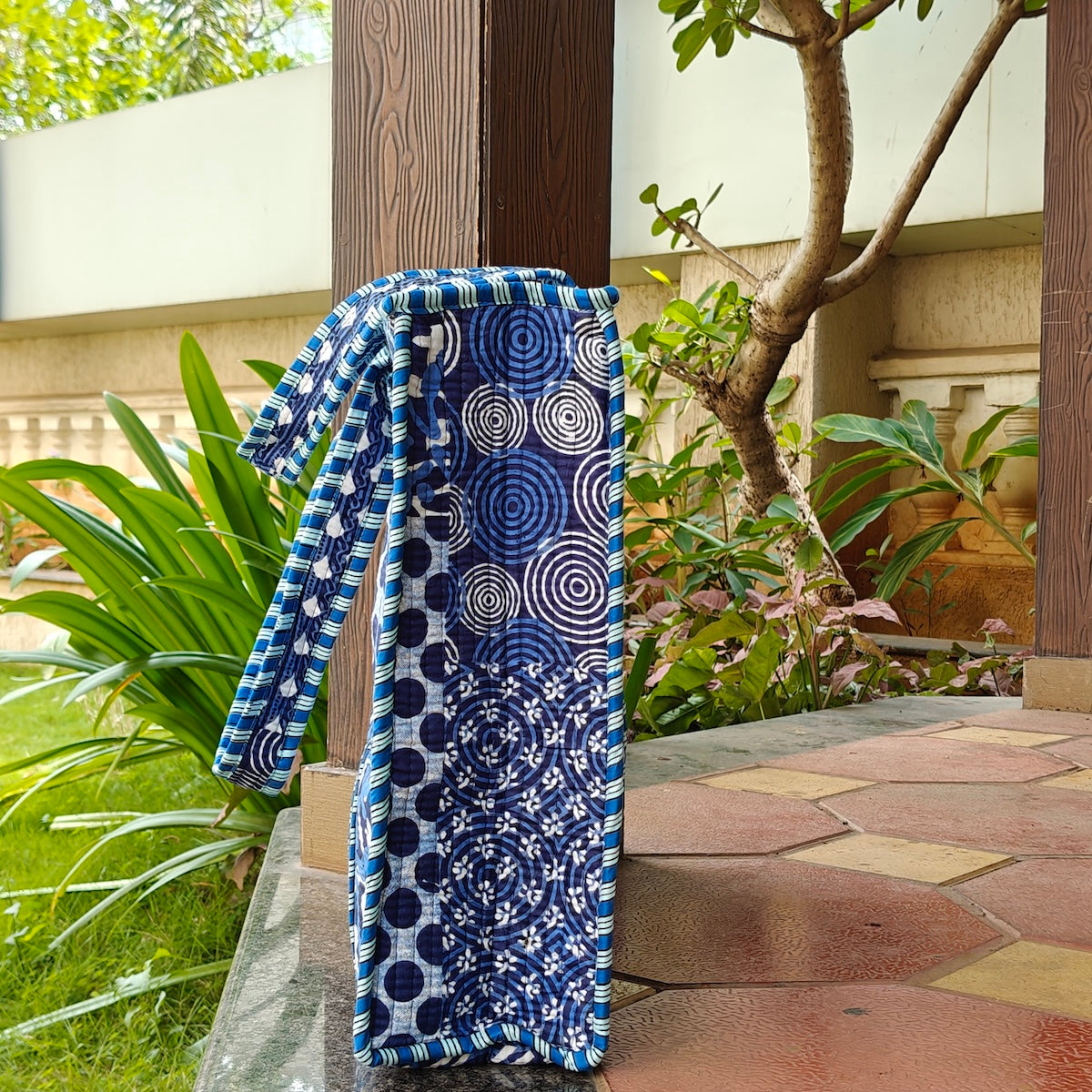 Hand Block Printed Quilted Tote Bag Bliss Blue Size 16"x16"