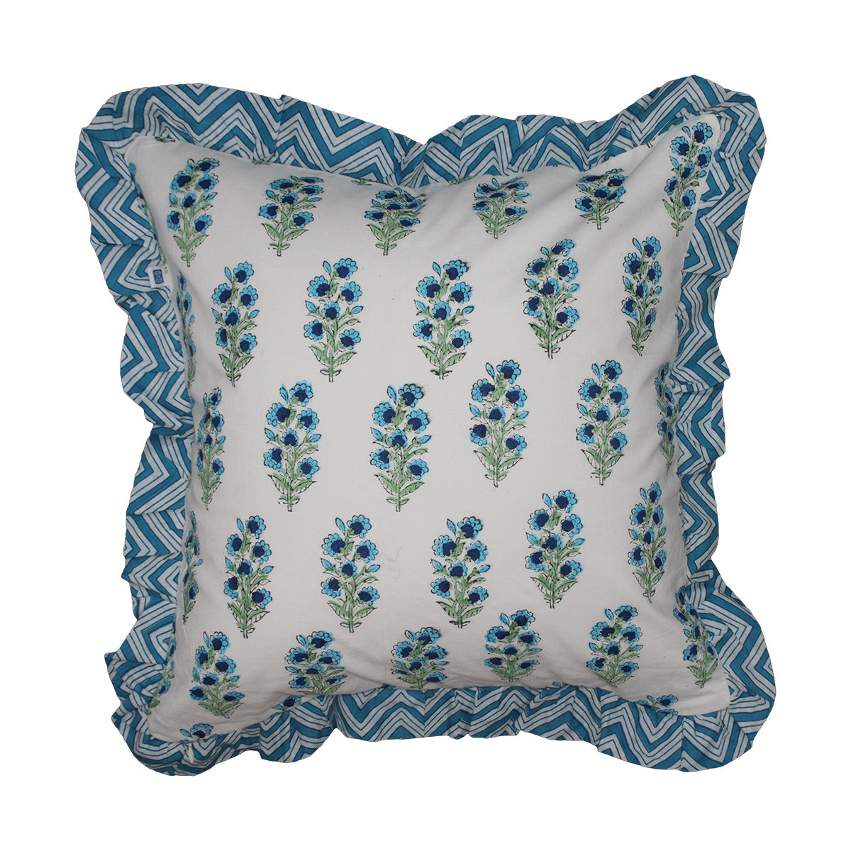 Vivid Imprints Indigo Blue Frill Reversible Cotton Cushion Cover Size 16"x16" Set of 2
