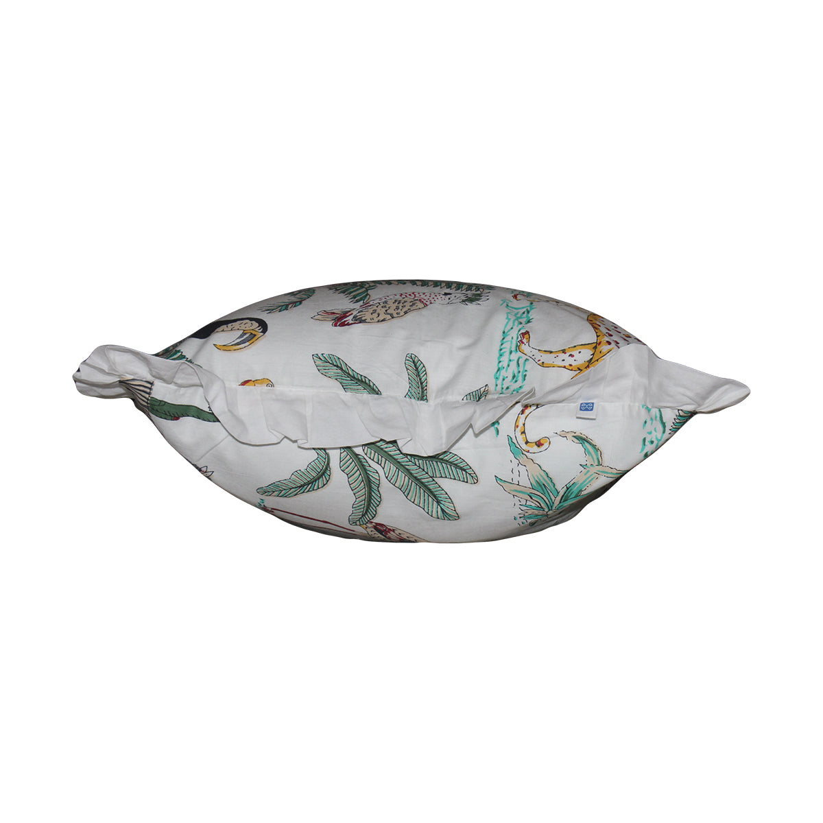 Wild Tropica Print Solid White Frill Reversible Cotton Cushion Cover Size 16"x16" Set of 2