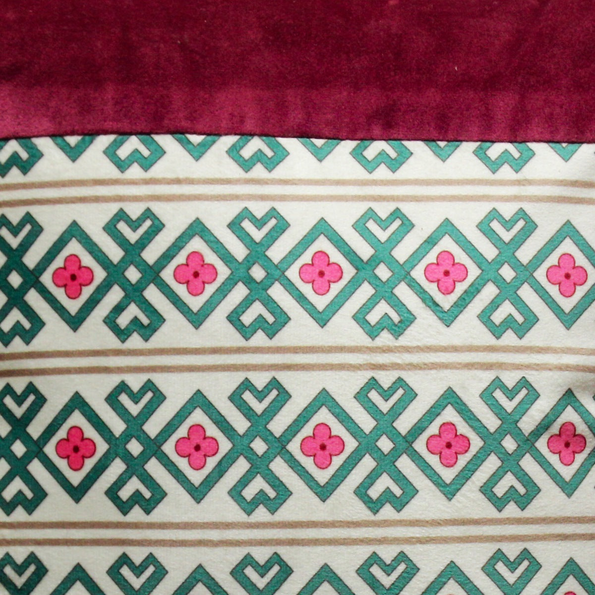 Designer Rhythmic Ribbons Print Velvet Wine Cushion Cover 16" X 16"