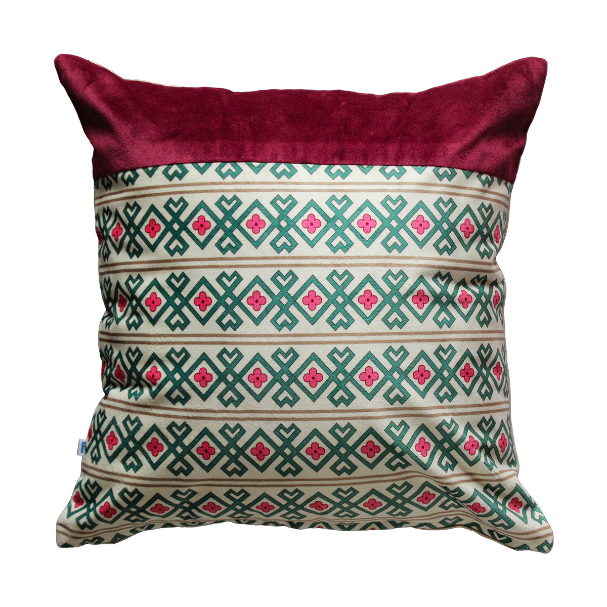 Designer Rhythmic Ribbons Print Velvet Wine Cushion Cover 16" X 16"