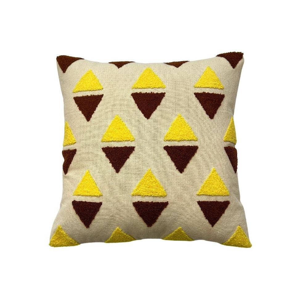 Hand Embroidery Aztec Triangle Cream Cotton Slub Cushion Covers Size 16"x16" Set of 2