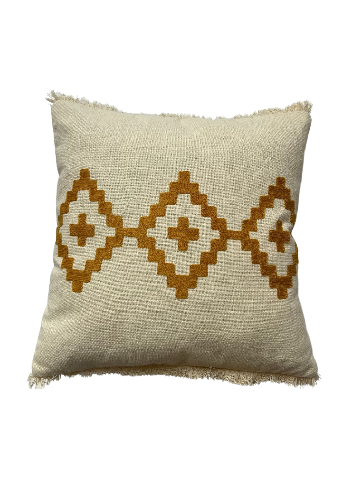 Hand Embroidery Aztec Boho Cream Cotton Slub Cushion Cover Size 16"x16"