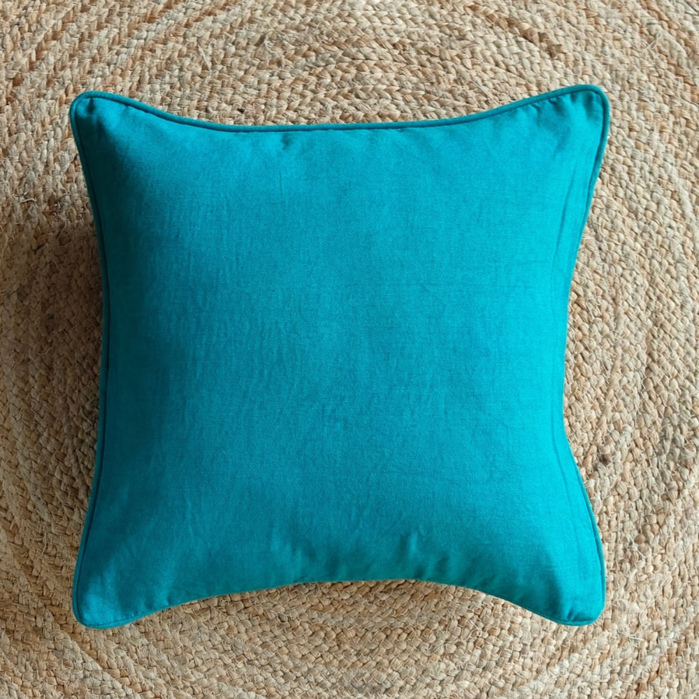 Solid Reversible Totally Teal Green Cotton Cushion Cover Size 16"x16" Set of 2
