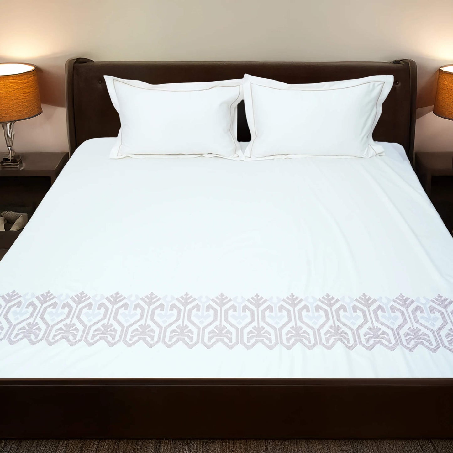 Art Cream Blossom 100% Cotton Embroidered Flat Bed Sheet – 400 TC – 90" x 108"