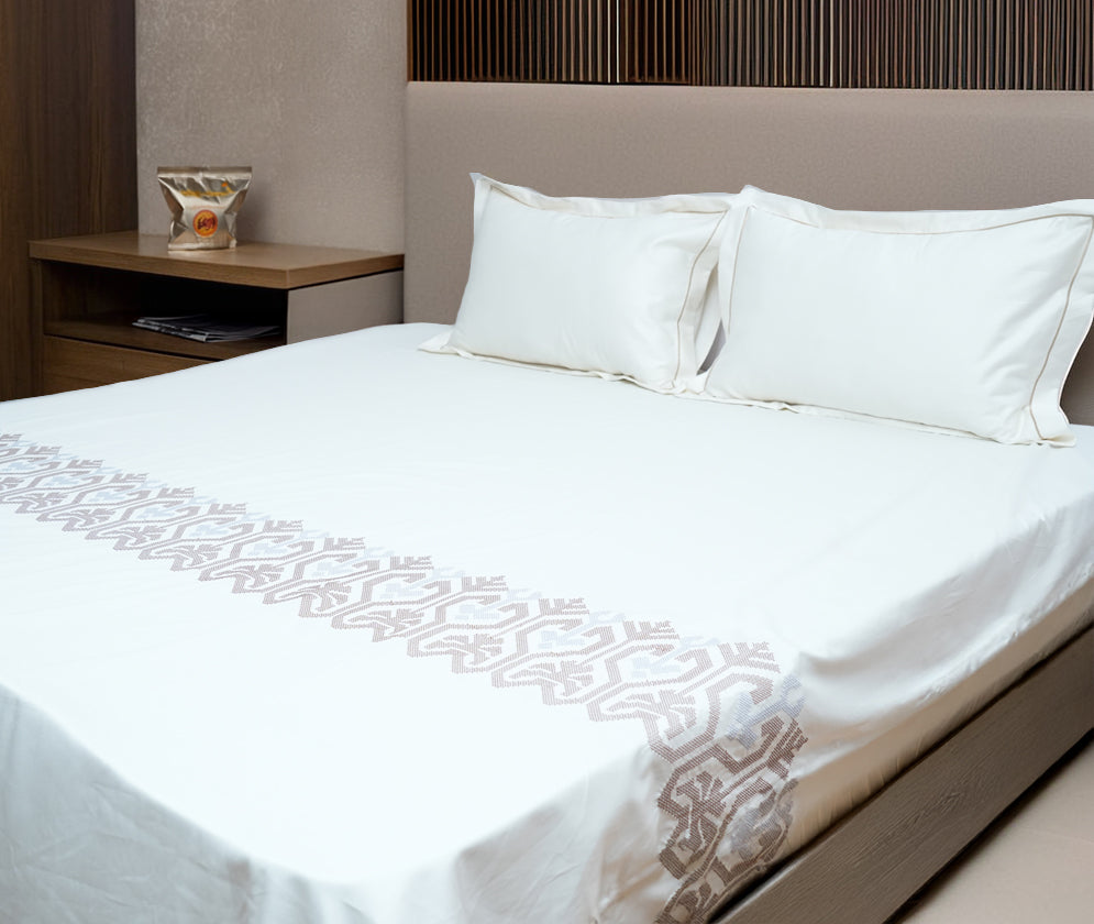 Art Cream Blossom 100% Cotton Embroidered Flat Bed Sheet – 400 TC – 90" x 108"