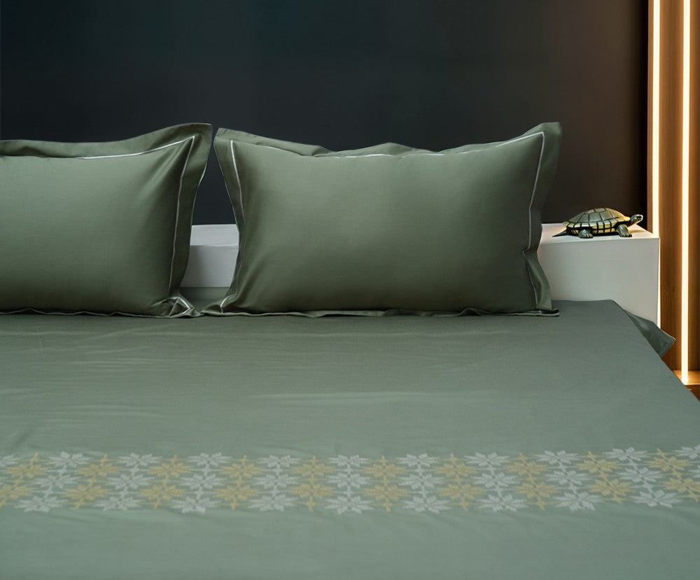 Art Forest Pable 100% Cotton Embroidered Flat Bed Sheet Bed Sheet – 400 TC – 90" x 108"