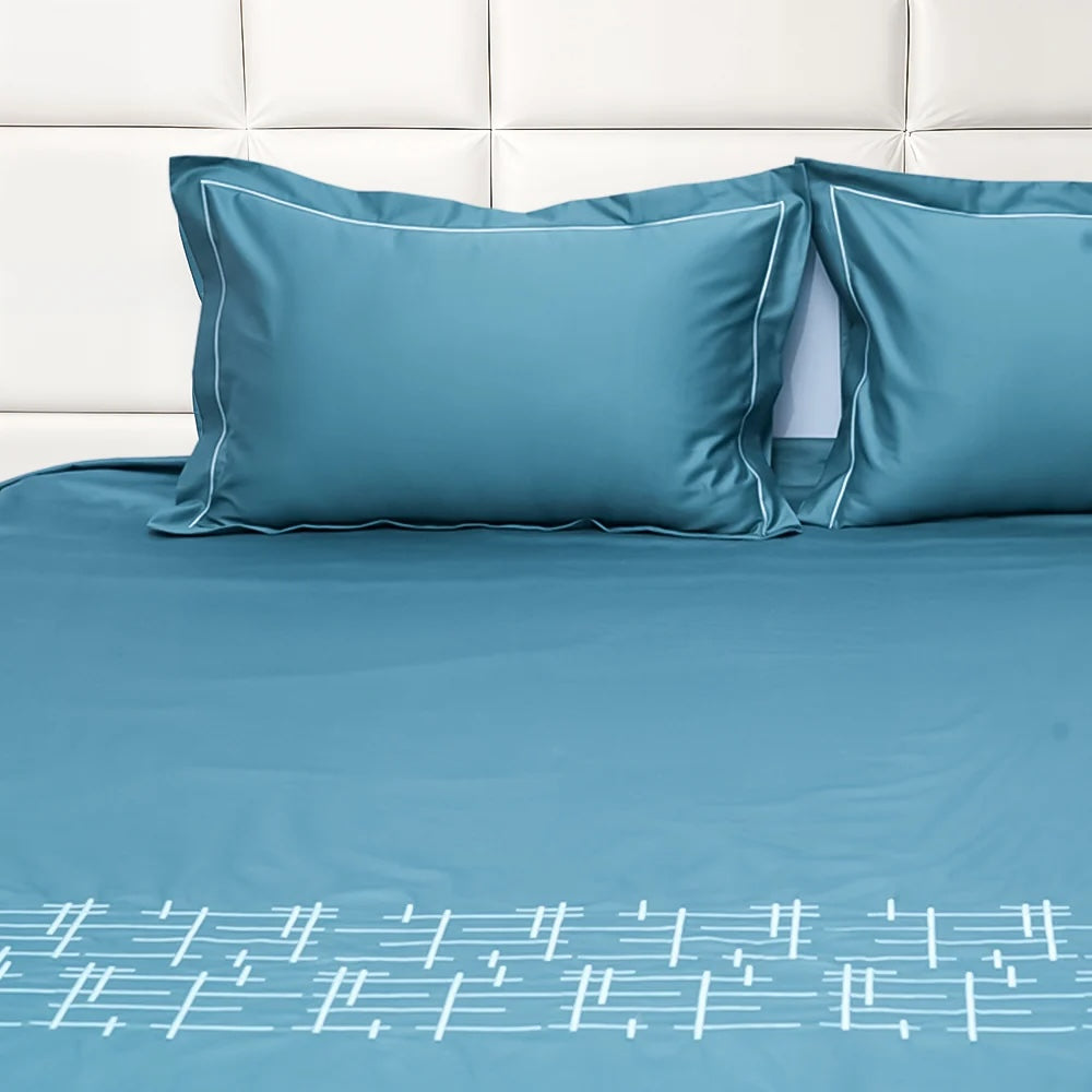 Art Imperial Grid 100% Cotton Embroidered Flat Bed Sheet – 400 TC – 90" x 108"