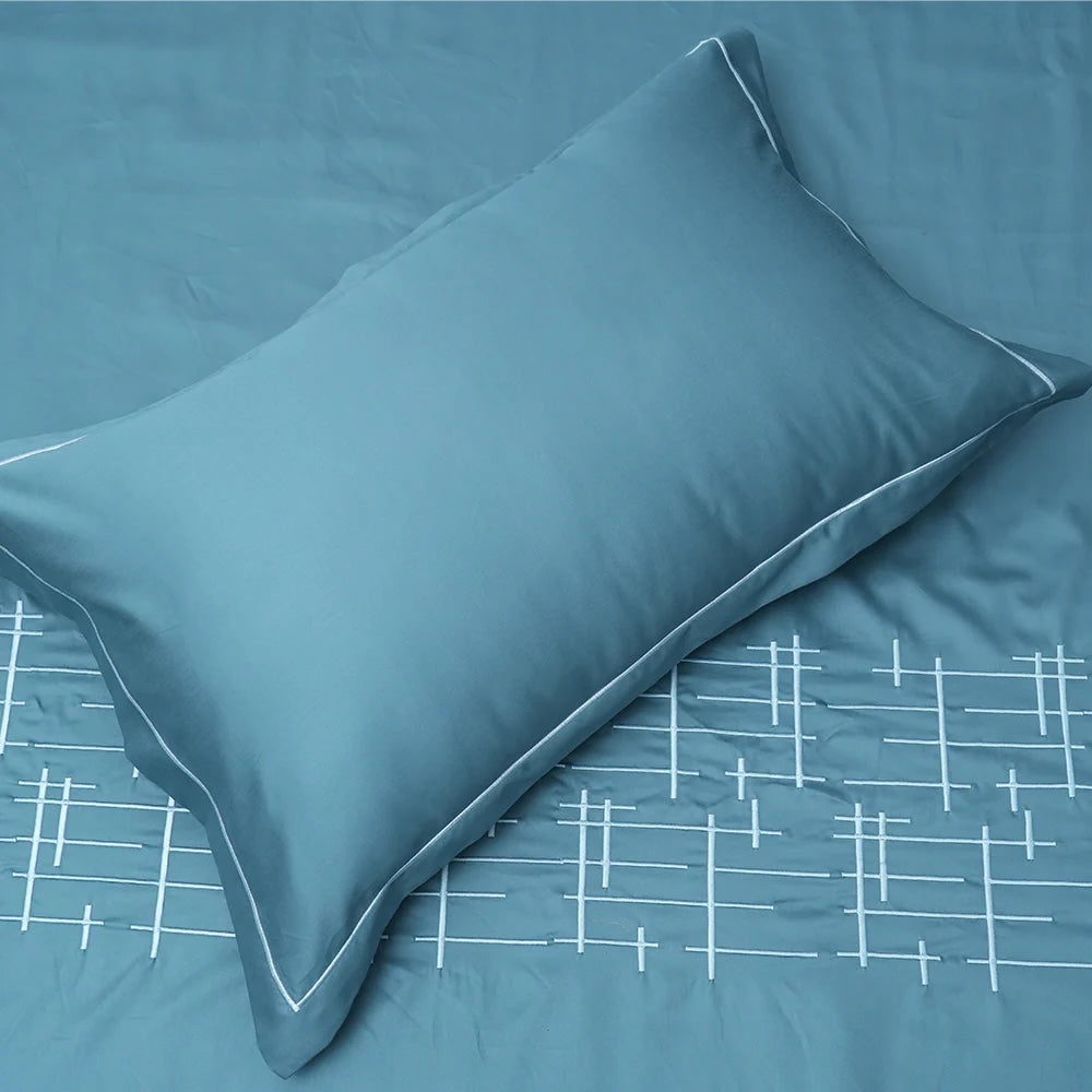 Art Imperial Grid 100% Cotton Embroidered Flat Bed Sheet – 400 TC – 90" x 108"