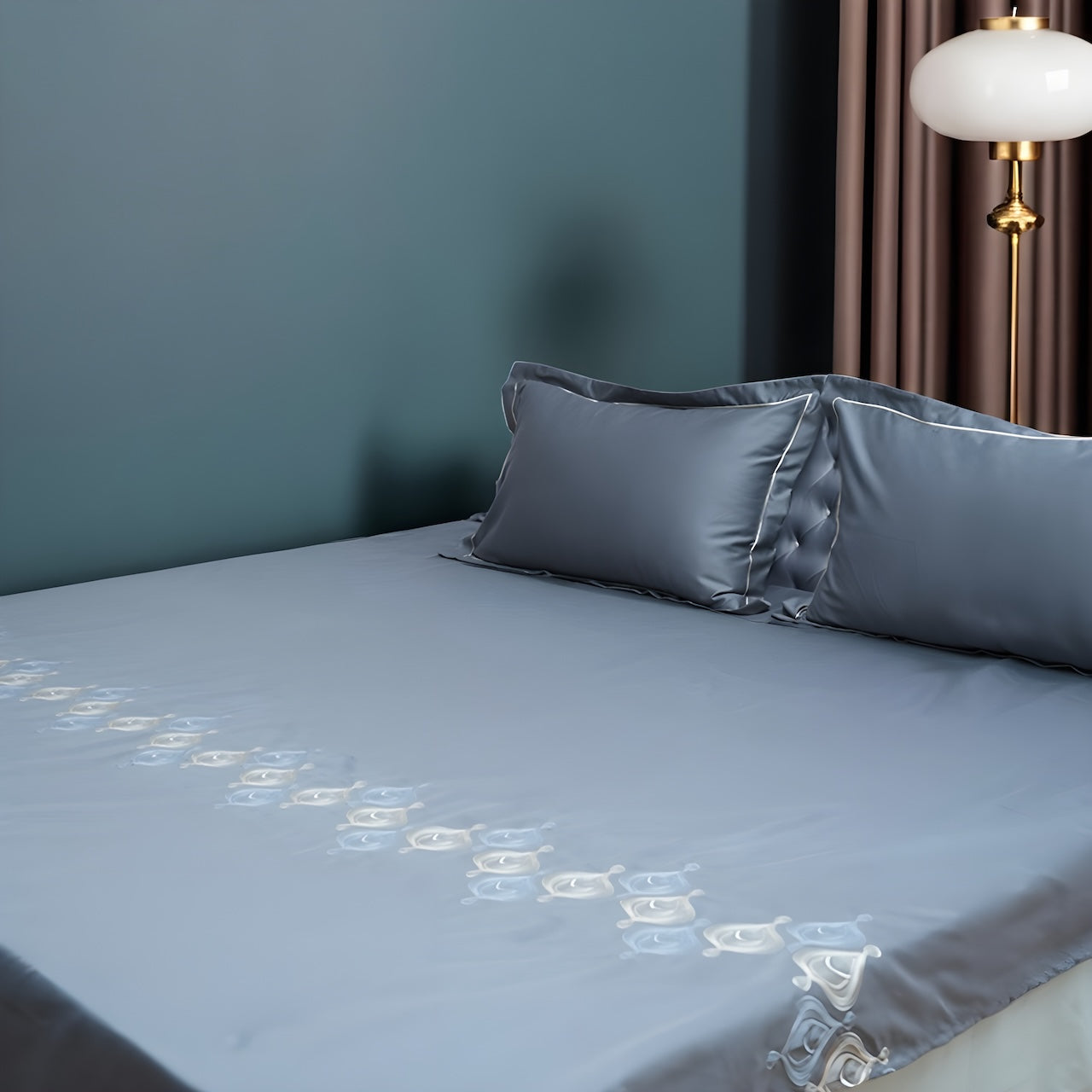 Art Midnight Royal 100% Cotton Embroidered Flat Bed Sheet – 400 TC – 90" x 108"