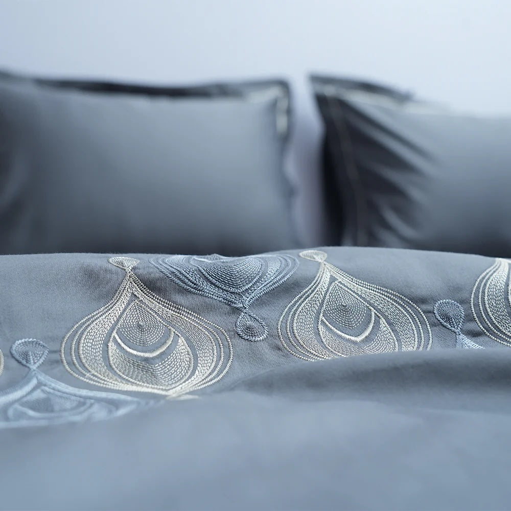 Art Midnight Royal 100% Cotton Embroidered Flat Bed Sheet – 400 TC – 90" x 108"