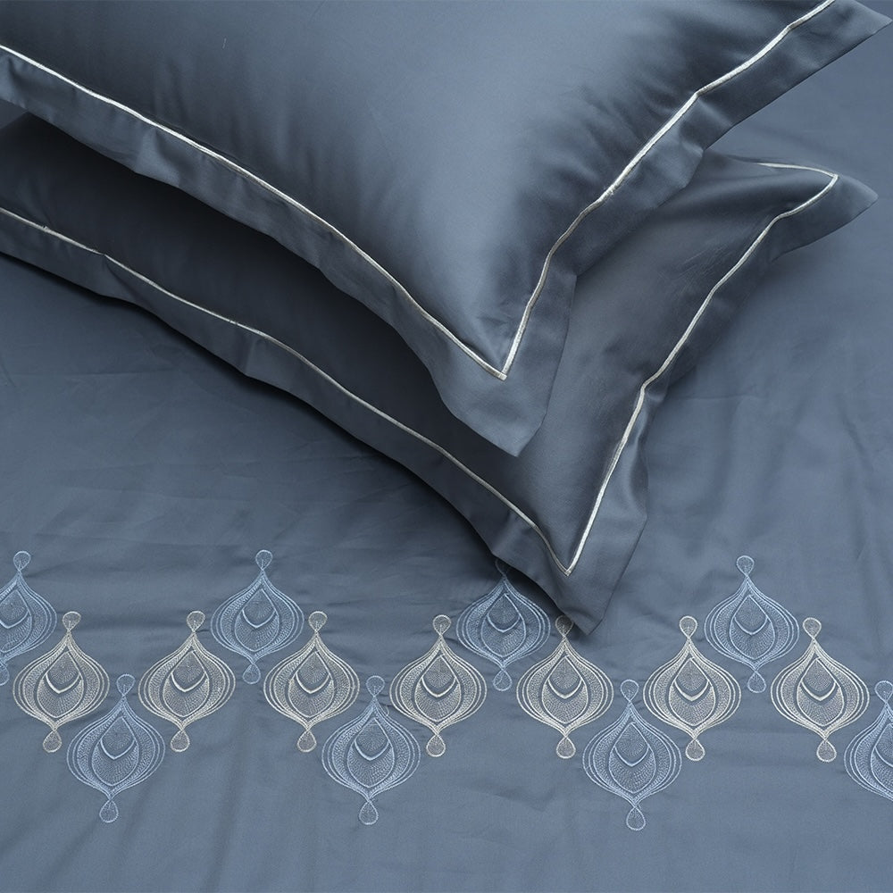 Art Midnight Royal 100% Cotton Embroidered Flat Bed Sheet – 400 TC – 90" x 108"