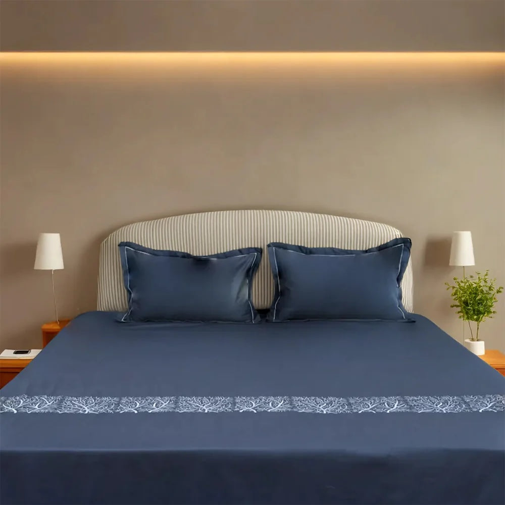 Art Noir Botanica 100% Cotton Embroidered Flat Bed Sheet – 400 TC – 90" x 108"