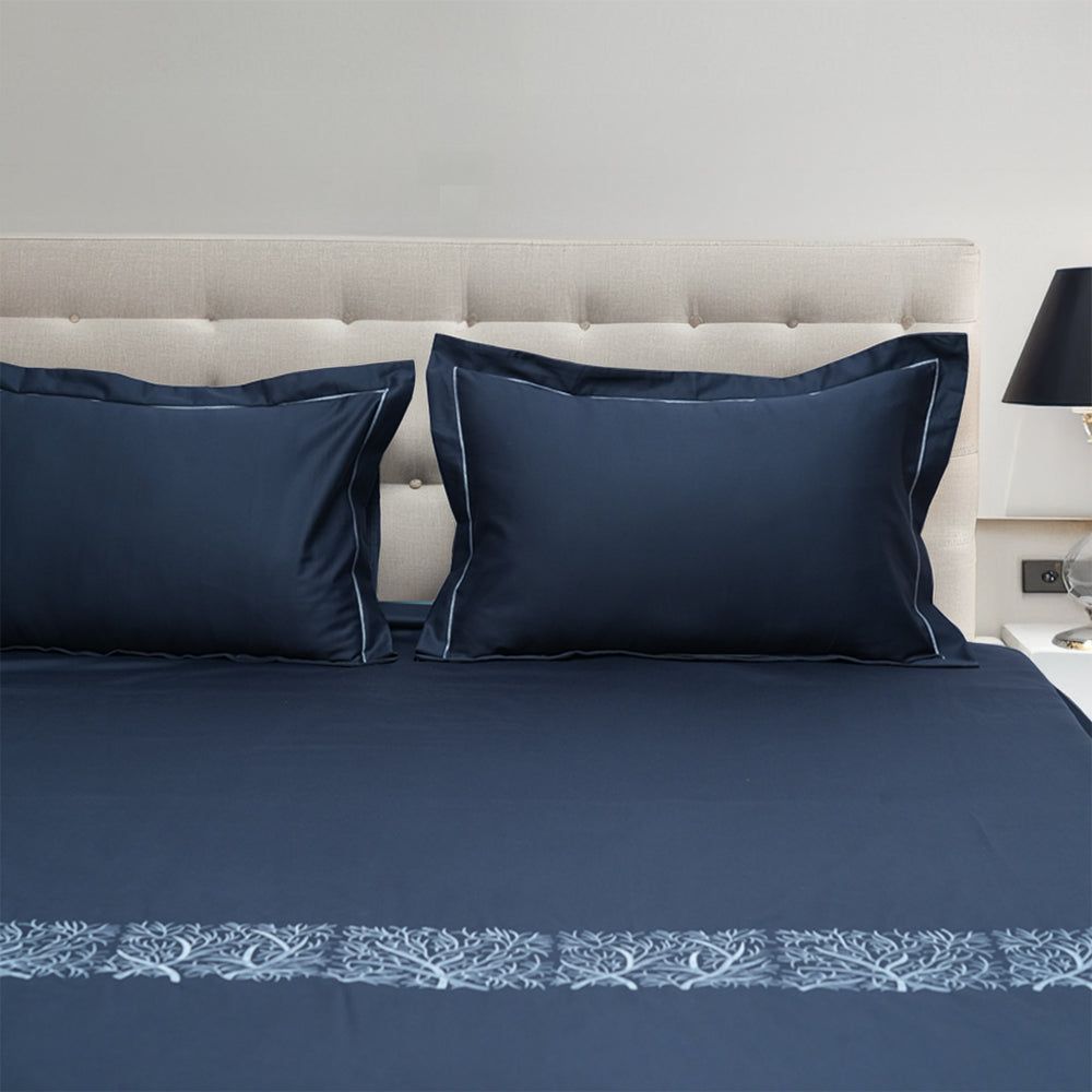 Art Noir Botanica 100% Cotton Embroidered Flat Bed Sheet – 400 TC – 90" x 108"