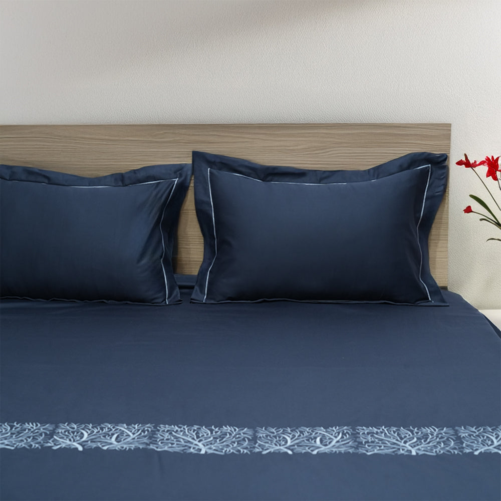 Art Noir Botanica 100% Cotton Embroidered Flat Bed Sheet – 400 TC – 90" x 108"
