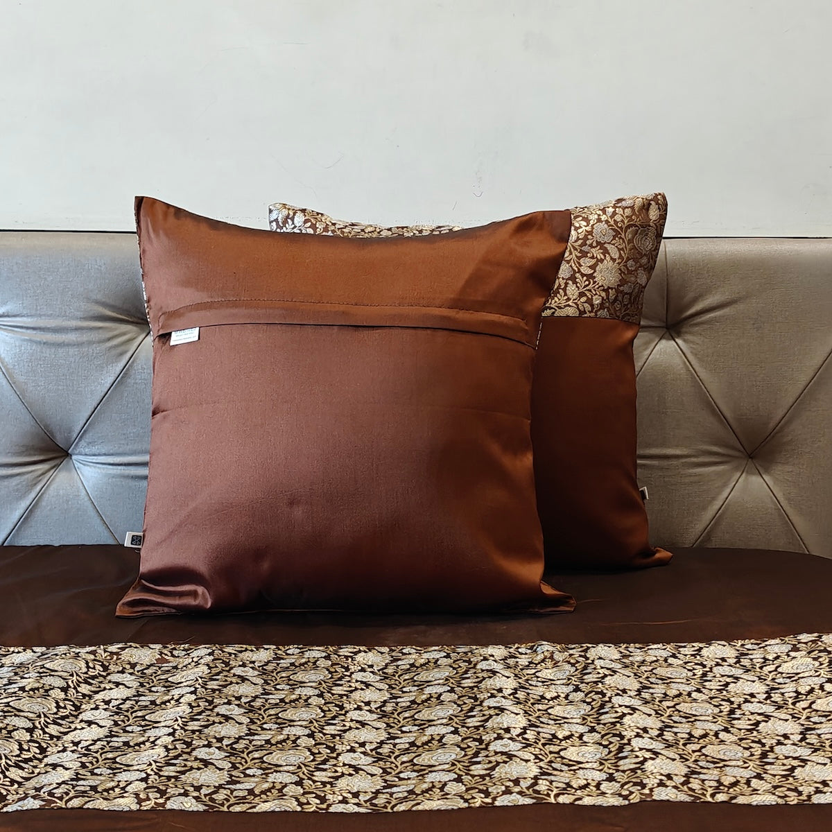 Luxe Coffee Brown Banarasi Brocade Bedcover & Cushion Cover Set