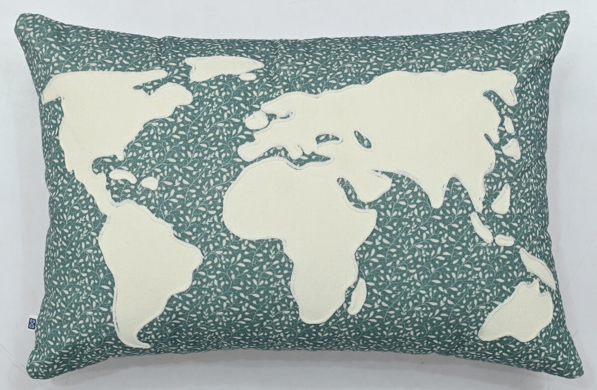 World Map Embroidered Lumbar Cushion Cover Size 12"x18"