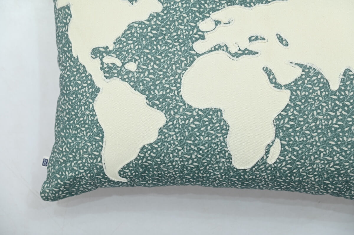 World Map Embroidered Lumbar Cushion Cover Size 12"x18"