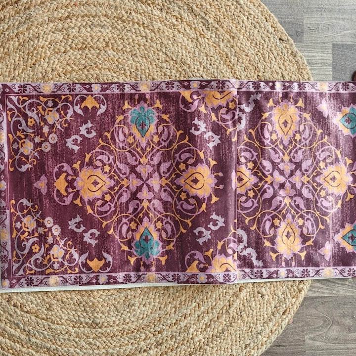 Decorative Carpet Design Print Wine Velvet Table Runner 6 Seater Size 14"x72"