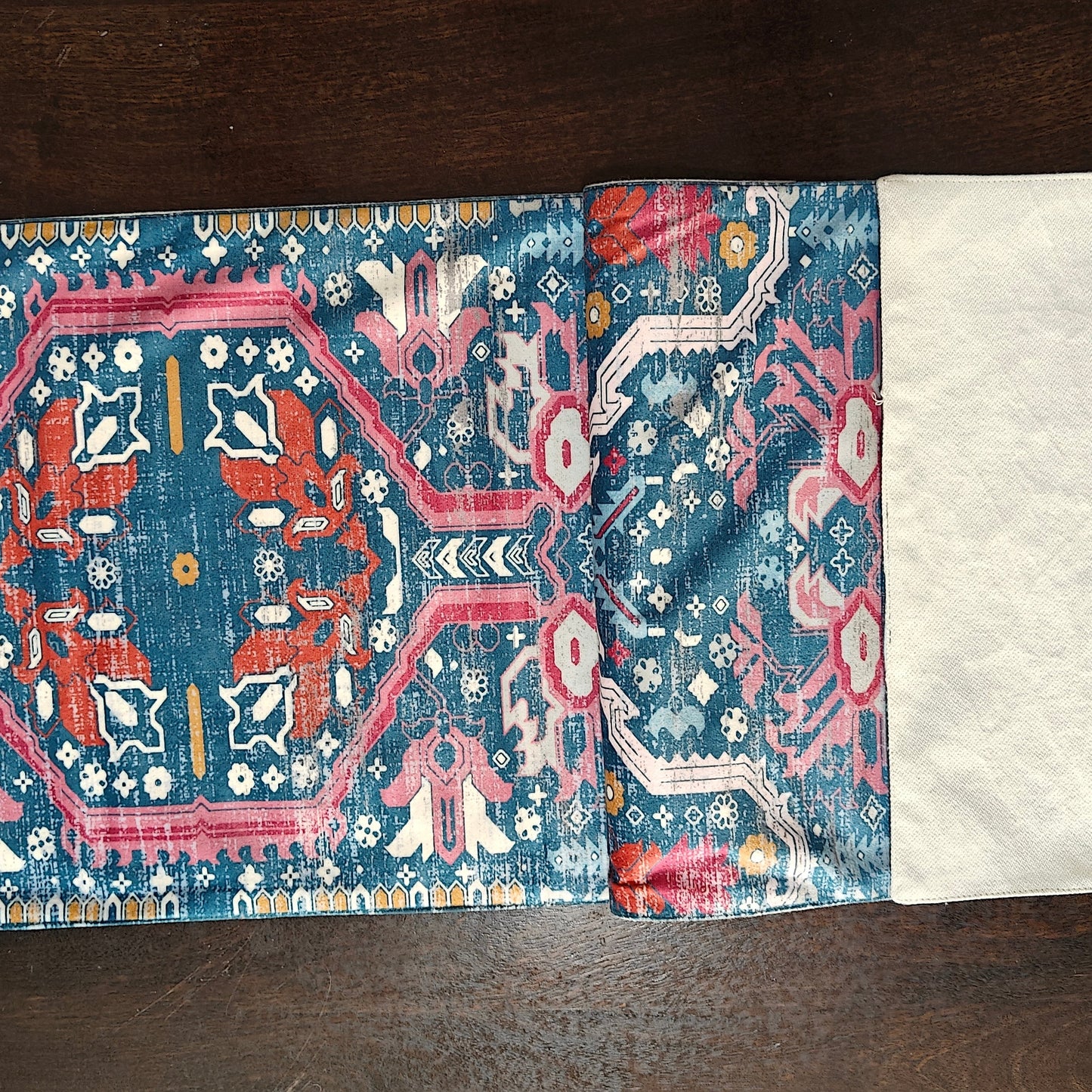 Decorative Carpet Design Printed Bright Blue Velvet Table Runner 6 Seater Size 14"x72"