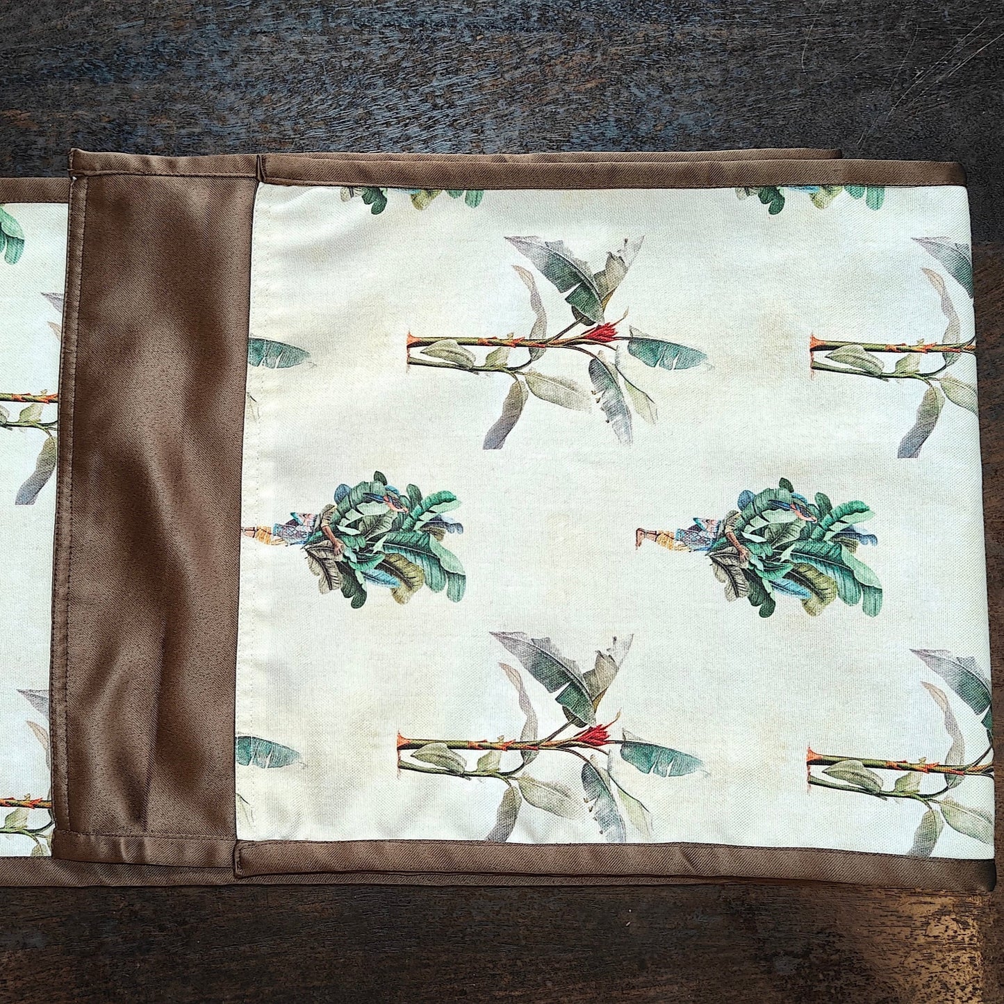 Troipcal Banana Leaf Symphony Cream Polyester Canvas Table Runner Size 13"x72"