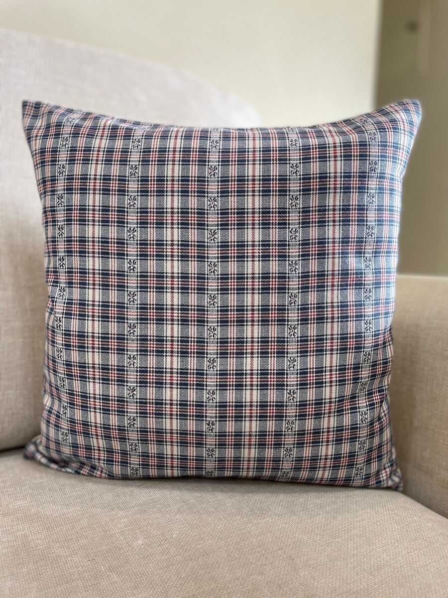 Classic Dobby Checks Yarn Dyed Blue Cotton Cushion Cover Size 16"x16" Set of 2