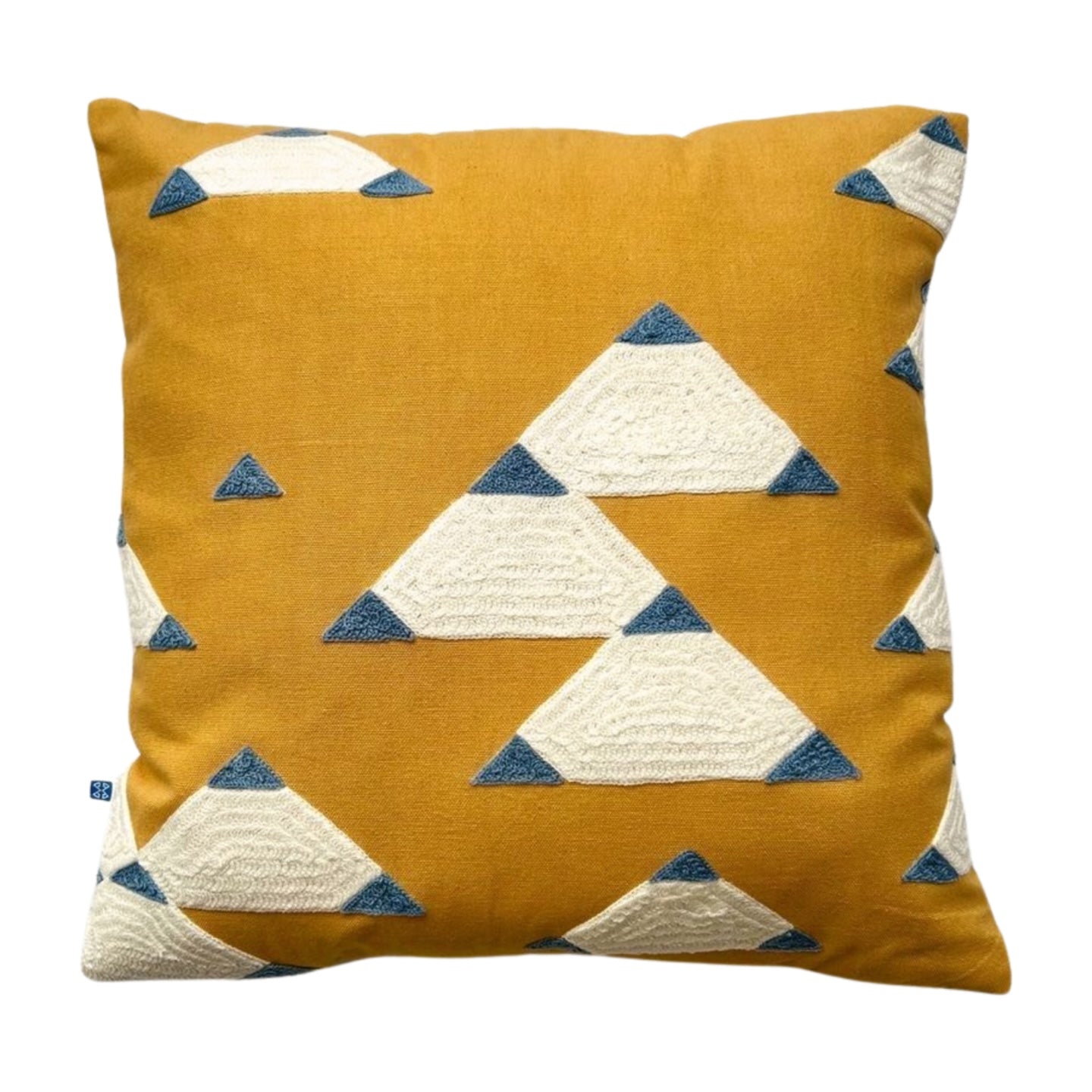 Hand Embroidery Aztec Eclectic Edges Mustard Cotton Cushion Cover Size 16"x16"