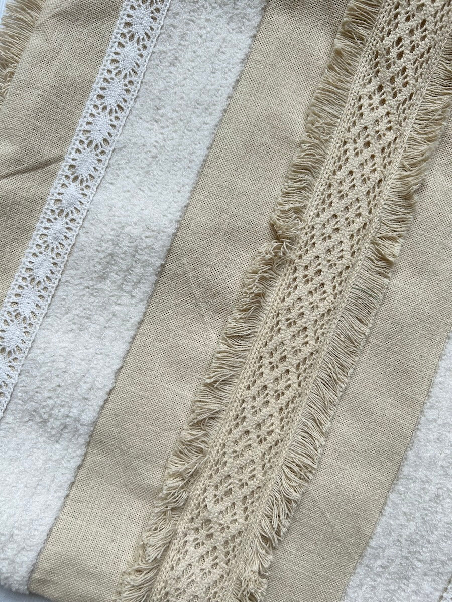 Crochet Lace Fringes Designer Cream Cotton Slub Cushion Cover Size 16"x16" Set of 2