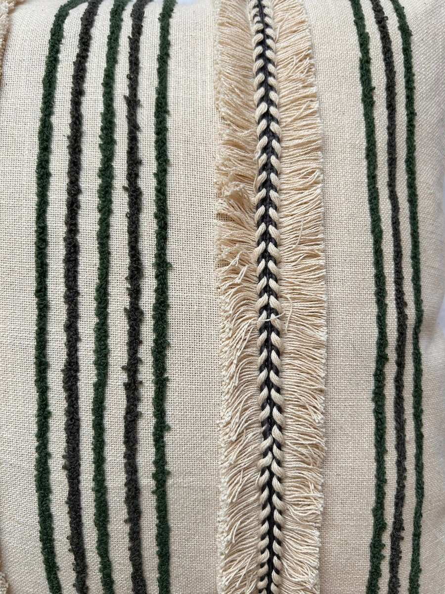 Hand Embroidery Twined Stitches Boho Cream Cotton Slub Cushion Cover Size 16"x16"