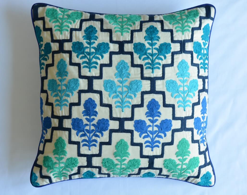 Embroidered Fine Cotton Blue Colour Cushion Cover Size 16"x16"