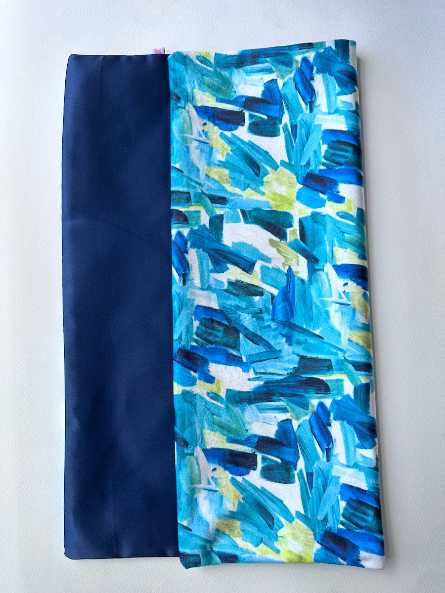 Abstract Brush Strokes Design Printed Velvet Shades of Blue Cushion Cover Size 16"x16"