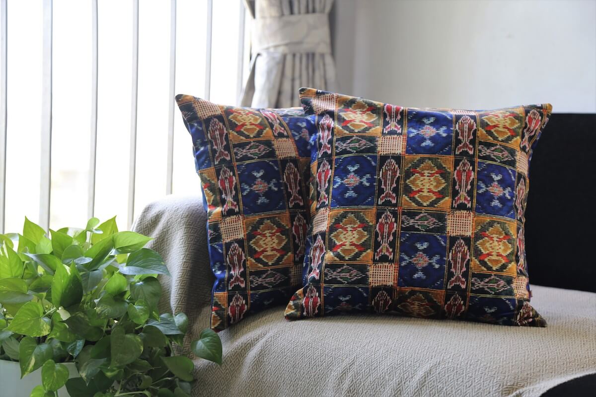 Indian Vintage Patola Design Printed Velvet Multicolour Cushion Cover Size 16"x16"