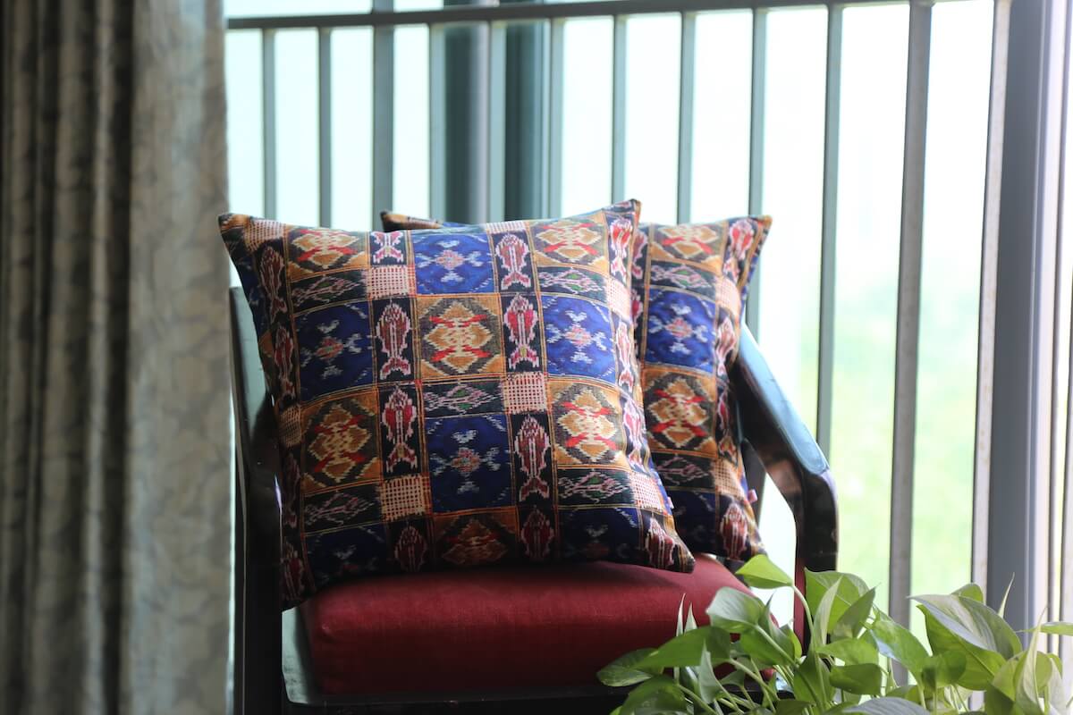 Indian Vintage Patola Design Printed Velvet Multicolour Cushion Cover Size 16"x16"