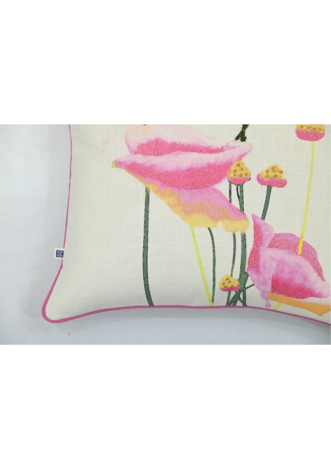 Oleander Floral Cotton Cushion Cover with Embroidery - 16” x 16”