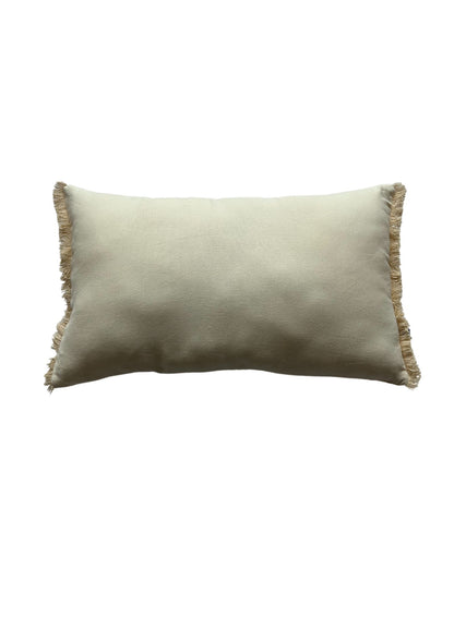Hand Embroidery Interlace Design Cream Cotton Slub Lumbar Cushion Cover Size 12"x 20"