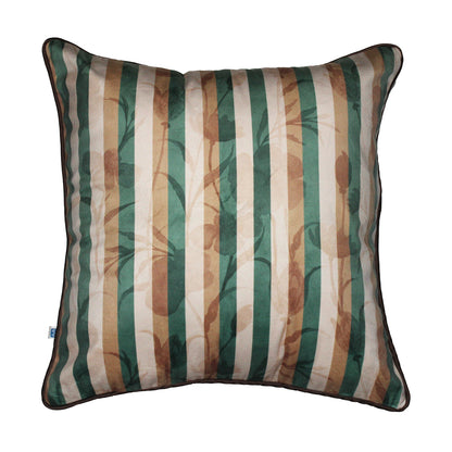 Stripes of Elegance Green Brown Geometric Mix and Match Print Velvet Cushion Cover 16" x 16" Set of 2