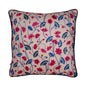 Pichwai Floral Aura Small Lotus Cream and Blue Print Velvet Cushion Cover 16" x 16"