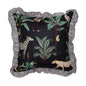 Wild Tropica Print Solid Black Frill Reversible Cotton Cushion Cover Size 16"x16" Set of 2
