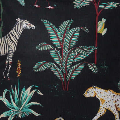 Wild Tropica Print Solid Black Frill Reversible Cotton Cushion Cover Size 16"x16" Set of 2