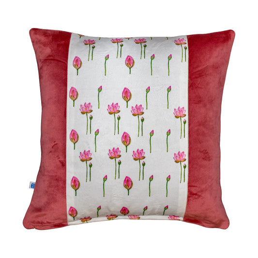 Pichwai Petal Bliss Printed Pink Velvet Cushion Cover 16" x 16"