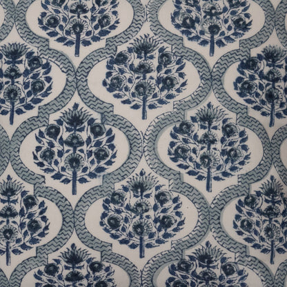 Block Print Serene Swirls Solid Blue Frill  Reversible Cotton Cushion Cover Size 16"x16" Set of 2