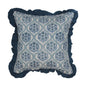 Block Print Serene Swirls Solid Blue Frill  Reversible Cotton Cushion Cover Size 16"x16" Set of 2